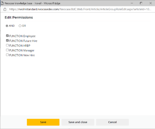 Permissions options for HR Knowledge Base