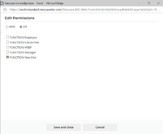 Permissions options for HR Knowledge Base