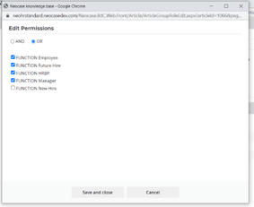 Permissions options for HR Knowledge Base
