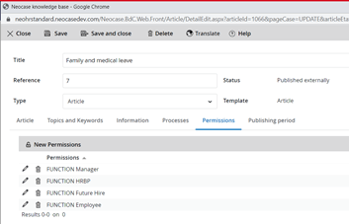 Permissions options for HR Knowledge Base